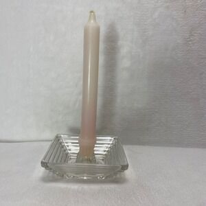 VTG Clear Glass Square Tiered Candlestick‎ Holder Art Deco Style *